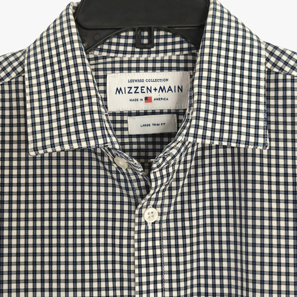 Mizzen+Main Leeward Performance Trim Fit Button Down Shirt Size Large Blue Check - Picture 1 of 7
